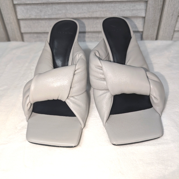 New Marc Fisher Ltd Womens Gray Dellian Toe Slip On Leather Heeled Sandal - Picture 2 of 8